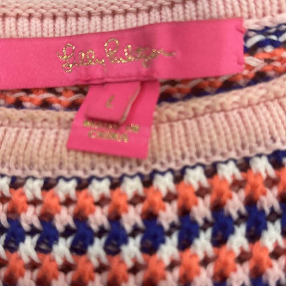 Lilly Pulitzer Samora Sweater Top Kitschy Coral Textured Reef Stripe Large - Picture 4 of 9